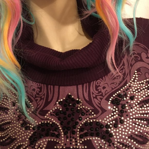 RARE FIND y2k deep purple dereon sweater dress with crystal details! - Picture 13 of 16